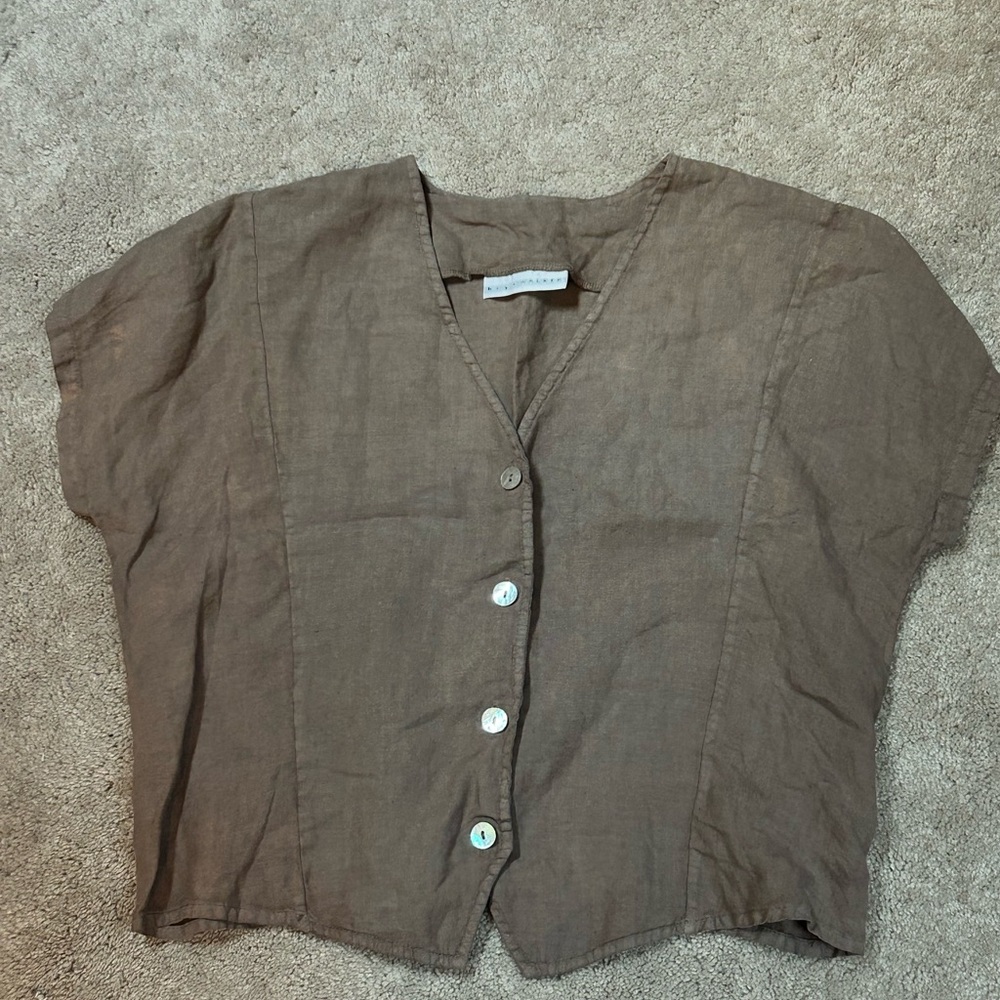 bryn Walker Taupe Linen Button-Down Shirt